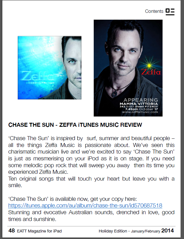 MUSIC REVIEW, CHASE THE SUN – ZEFFA iTUNES MUSIC REVIEW