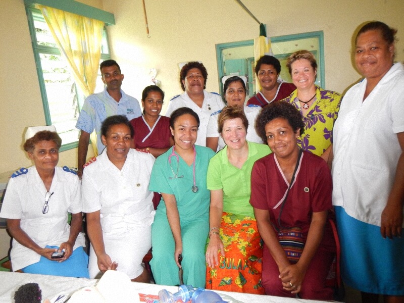 Friendly hospital staff at the old Navua hospital after receiving much needed supplies