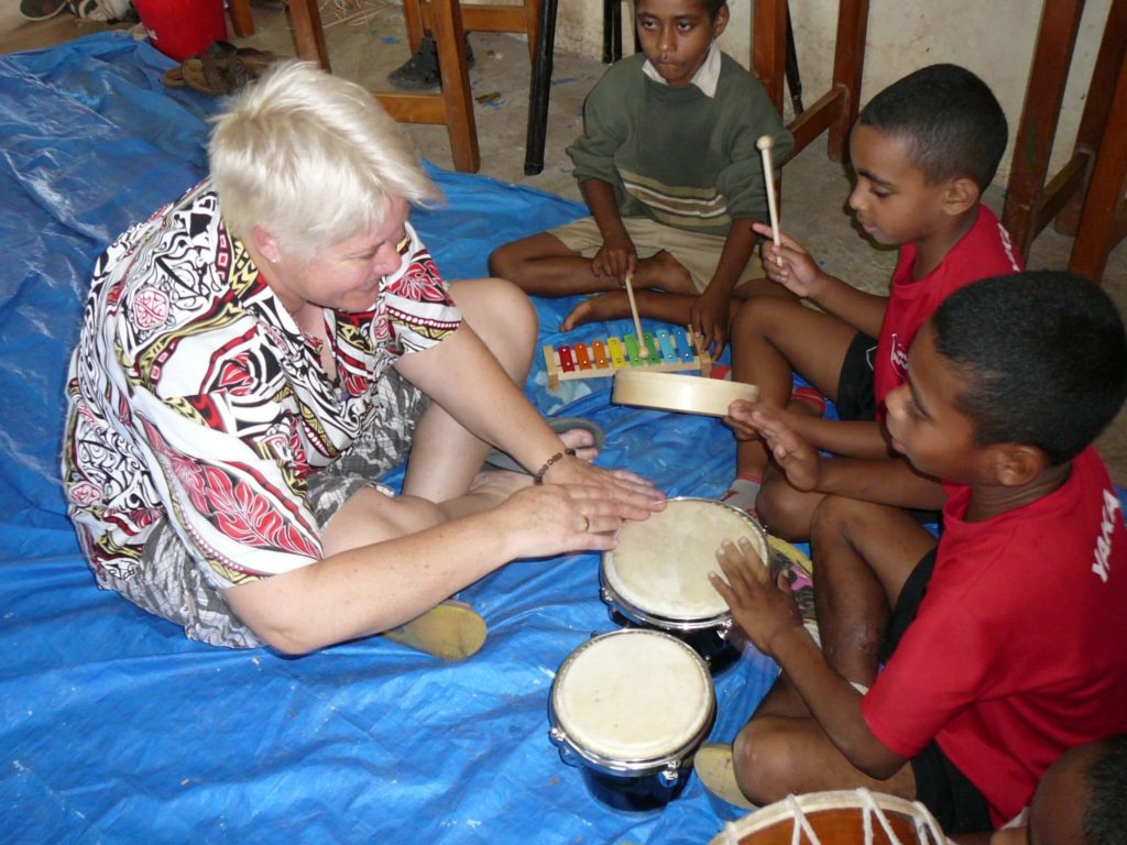 Local village children to play the bongo drums in Fiji